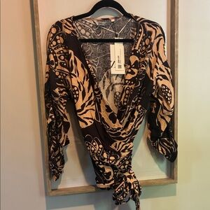 Zara Abstract Brown and Tan Blouse